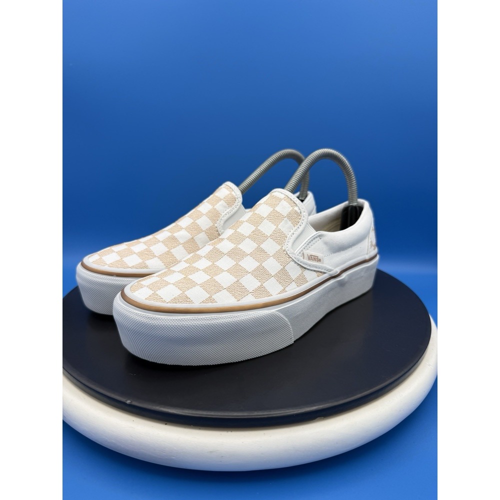 VANS Classic Slip-On Platform Womens 8.5 Raised Metallic Gold Checkerboard Shoes